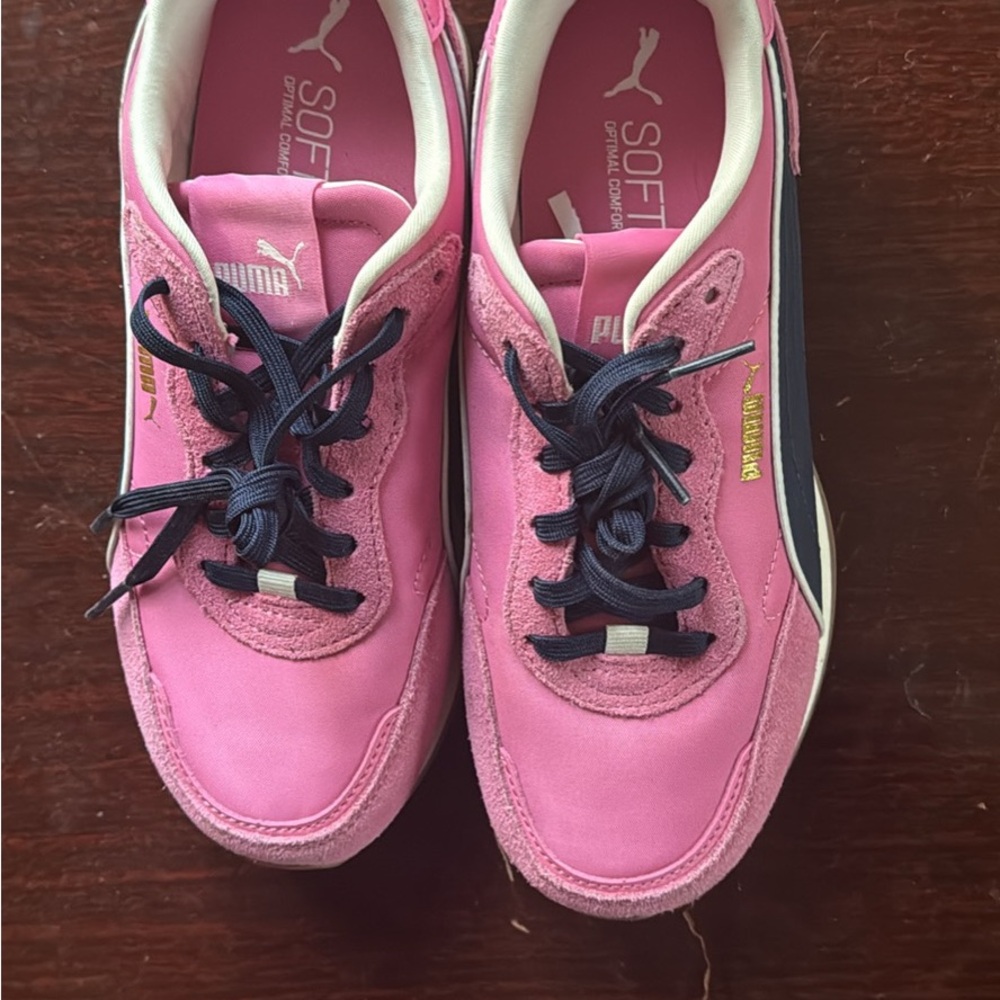 Puma Women's Pink and Navy Lace-Up Sneakers